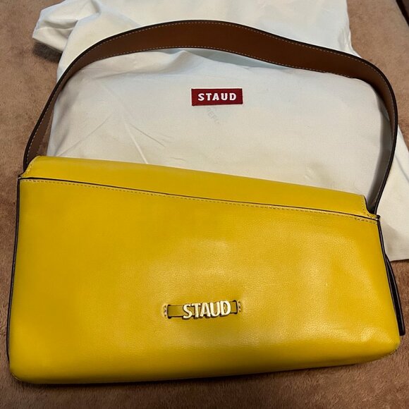STAUD Handbags - Iconic STAUD "Acute" Napa Leather Shoulder Bag in Goldie/Tan, NWT